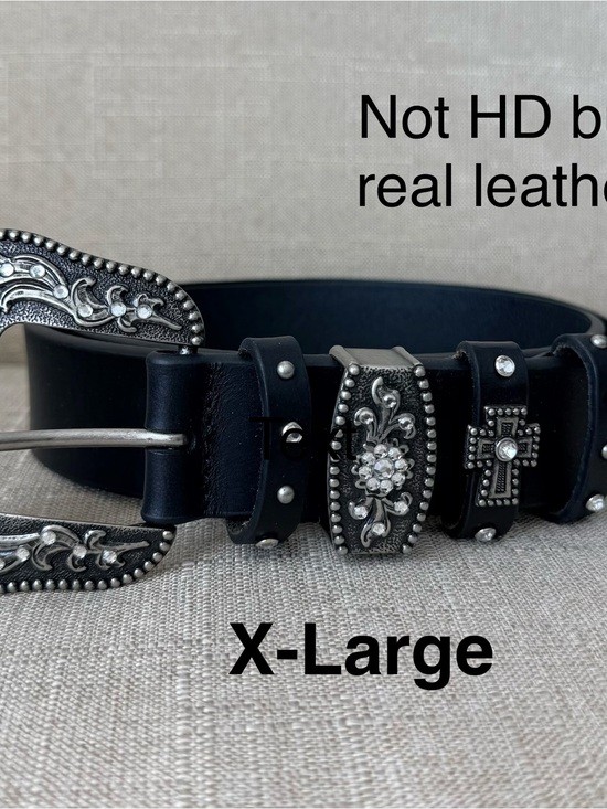 Accessories - Western Black Leather Belt with Silver Floral Conchos